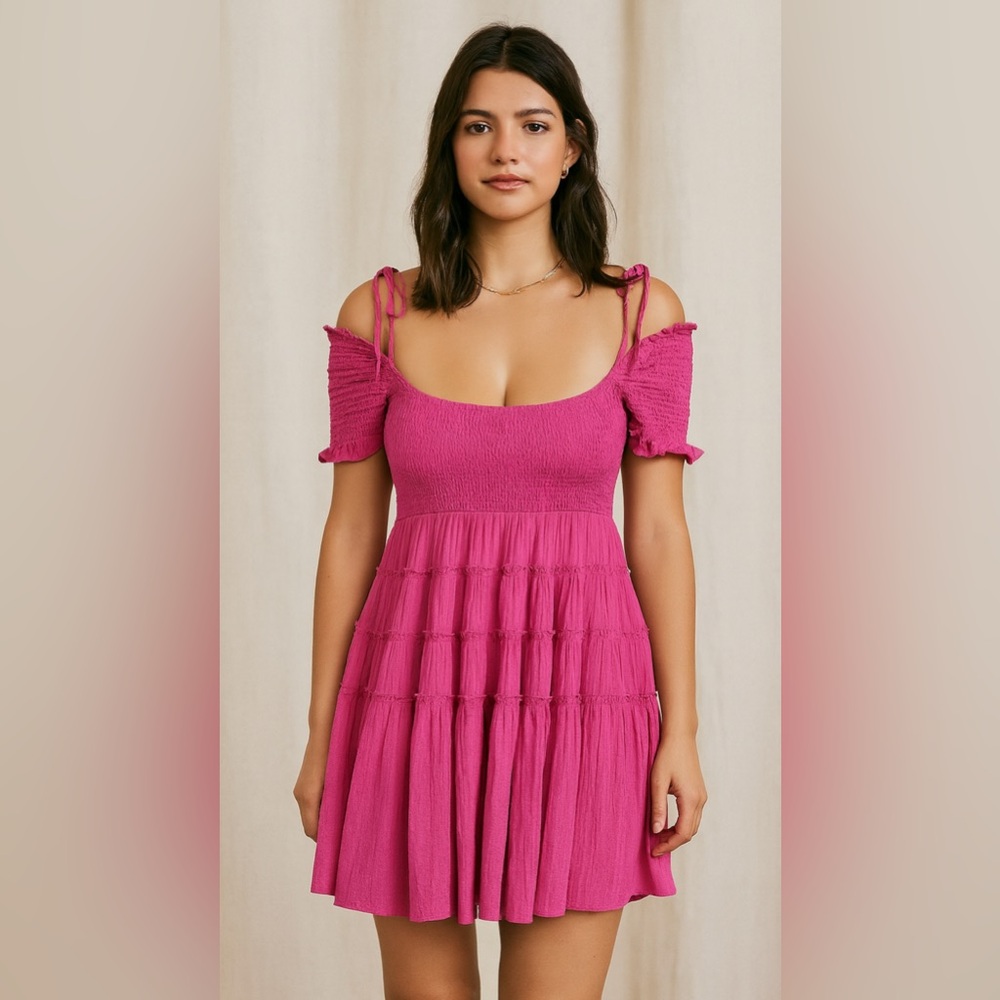 Free People Hot Pink Smocked Mini Dress